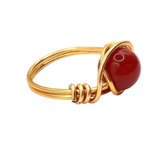 Gold wire wrap natural carnelian stone ring size 5 - Picture 2 of 4
